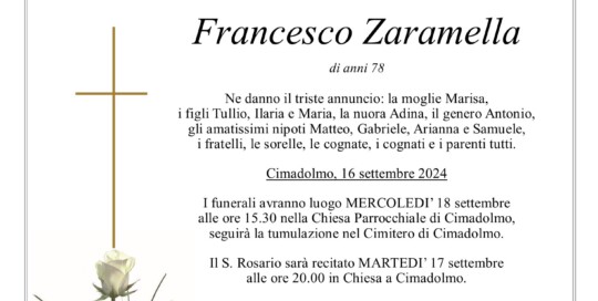 Epigrafe Zaramella Francesco